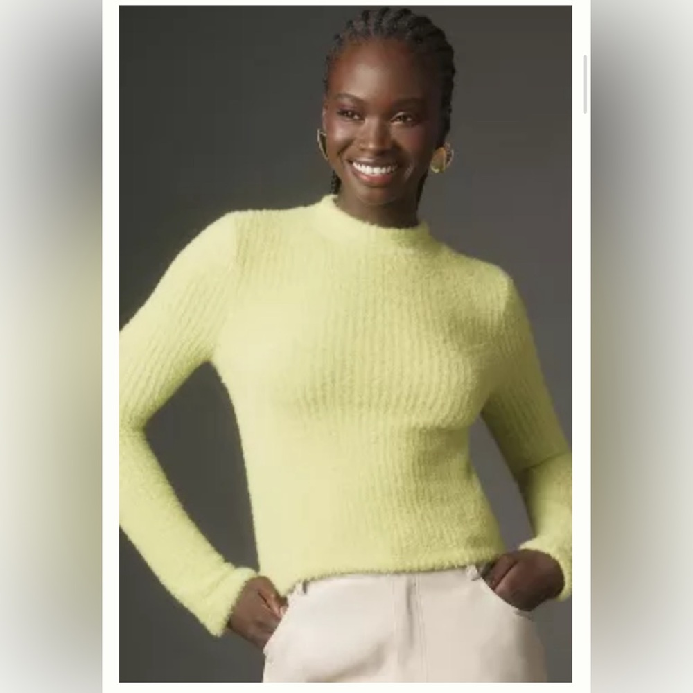 ANTHROPOLOGIE MOCK-NECK FUZZY SWEATER NEON LIME